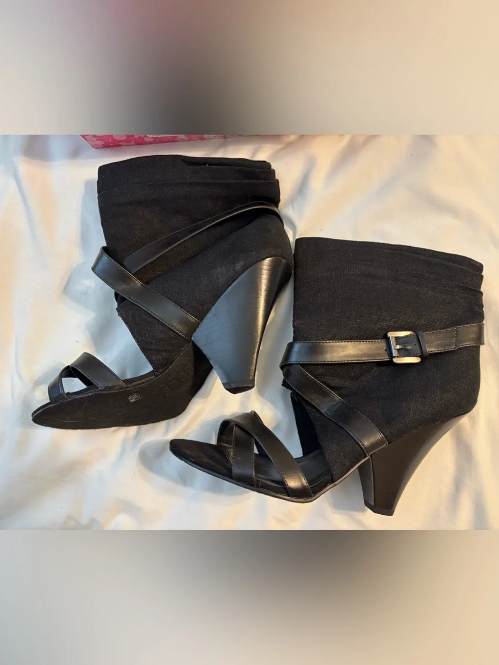 Chinese Laundry Black Wedge Sandals with Ankle Cover Size 9, *Lightly Worn*